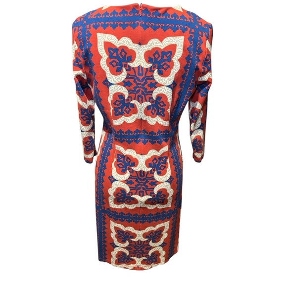 J McLaughlin Judith Dress Navy Red Geometric Career Modest Stretch Knee Length M - Picture 5 of 7